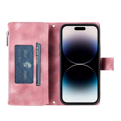 For iPhone 16 Multi-Card Totem Zipper Leather Phone Case(Pink) - iPhone 16 Cases by buy2fix | Online Shopping UK | buy2fix