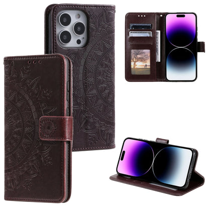 For iPhone 16 Pro Totem Flower Embossed Leather Phone Case(Brown) - iPhone 16 Pro Cases by buy2fix | Online Shopping UK | buy2fix