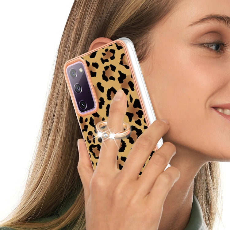 For Samsung Galaxy S20 FE Electroplating Dual-side IMD Phone Case with Ring Holder(Leopard Print) - Galaxy S20 FE Cases by buy2fix | Online Shopping UK | buy2fix