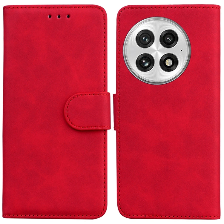 For OnePlus 13 Skin Feel Pure Color Flip Leather Phone Case(Red) - OnePlus Cases by buy2fix | Online Shopping UK | buy2fix