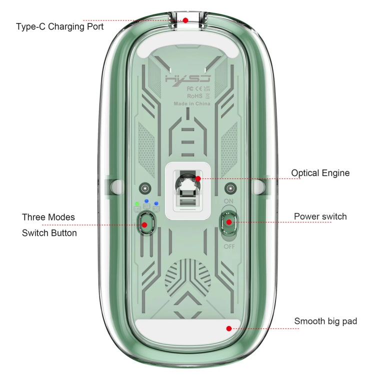 HXSJ T900 Transparent Magnet Three-mode Wireless Gaming Mouse(Bean Green) - Wireless Mice by HXSJ | Online Shopping UK | buy2fix