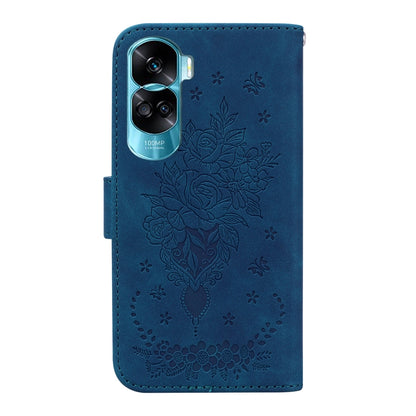 For Honor 90 Lite Butterfly Rose Embossed Leather Phone Case(Blue) - Honor Cases by buy2fix | Online Shopping UK | buy2fix