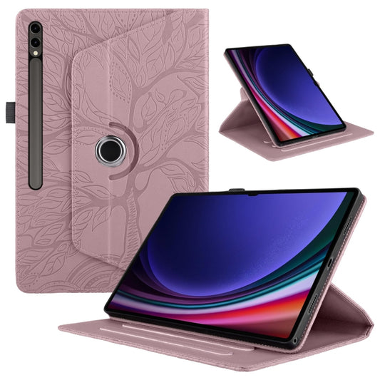 For Samsung Galaxy Tab S9 Ultra/S8 Ultra Tree Life Embossed Rotation Leather Tablet Case(Rose Gold) - Galaxy Tab S9 Ultra Cases by buy2fix | Online Shopping UK | buy2fix