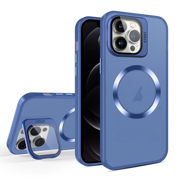 For iPhone 12 Pro Skin Feel CD Texture MagSafe Lens Holder Phone Case(Royal Blue) - iPhone 12 / 12 Pro Cases by buy2fix | Online Shopping UK | buy2fix