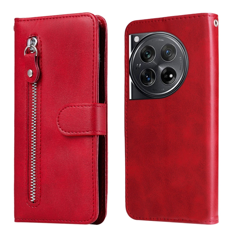 For OnePlus 12 Fashion Calf Texture Zipper Leather Phone Case(Red) - OnePlus Cases by buy2fix | Online Shopping UK | buy2fix