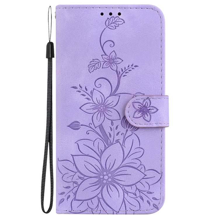 For Motorola Moto G Play 4G 2024 Lily Embossed Leather Phone Case(Purple) - Motorola Cases by buy2fix | Online Shopping UK | buy2fix