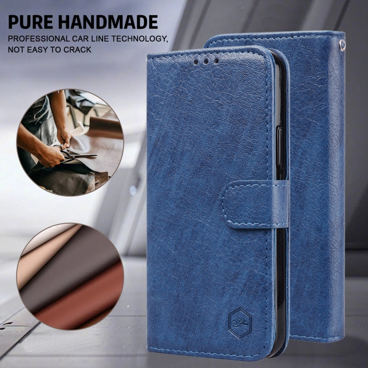 For iPhone 16 Pro Max Skin Feeling Oil Leather Texture PU + TPU Phone Case(Dark Blue) - iPhone 16 Pro Max Cases by buy2fix | Online Shopping UK | buy2fix