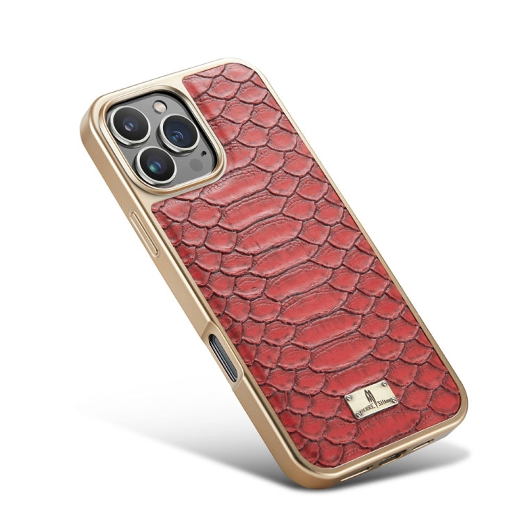 For iPhone 16 Pro Max Fierre Shann Python Texture Electroplating PU Phone Case(Red) - iPhone 16 Pro Max Cases by FIERRE SHANN | Online Shopping UK | buy2fix