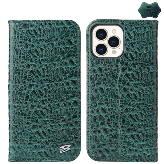 For iPhone 14 Pro Fierre Shann Crocodile Texture Magnetic Genuine Leather Phone Case(Green) - iPhone 14 Pro Cases by FIERRE SHANN | Online Shopping UK | buy2fix