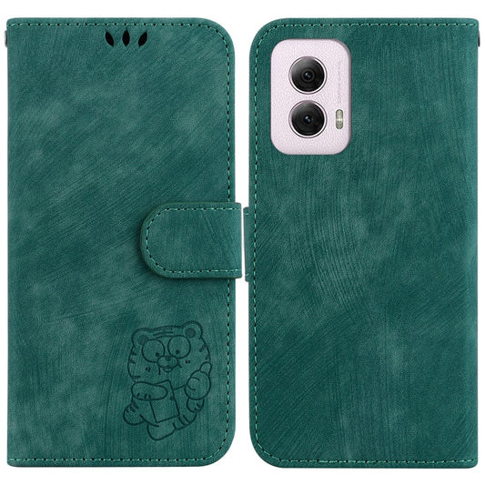 For Motorola Moto G Power 5G 2024 Little Tiger Embossed Leather Phone Case(Green) - Motorola Cases by buy2fix | Online Shopping UK | buy2fix