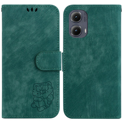 For Motorola Edge 2024 Little Tiger Embossed Leather Phone Case(Green) - Motorola Cases by buy2fix | Online Shopping UK | buy2fix