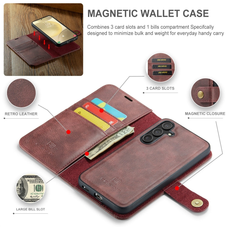 For Samsung Galaxy S24+ 5G DG.MING Crazy Horse Texture Detachable Magnetic Leather Case(Red) - Galaxy S24+ 5G Cases by DG.MING | Online Shopping UK | buy2fix