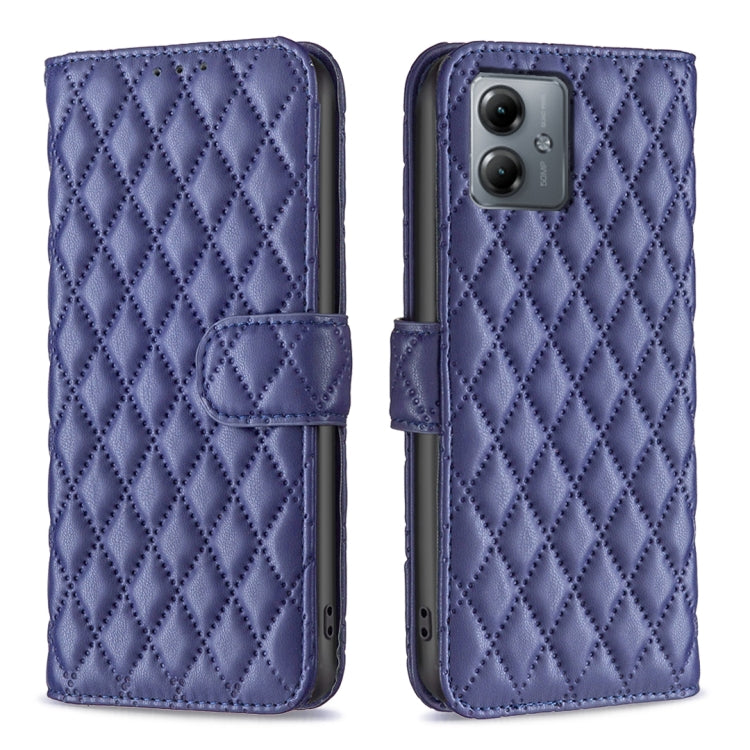 For Motorola Moto G14 4G Diamond Lattice Wallet Flip Leather Phone Case(Blue) - Motorola Cases by buy2fix | Online Shopping UK | buy2fix