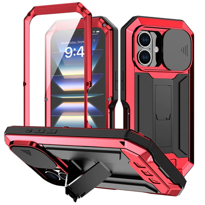 For iPhone 16 R-JUST Sliding Camera IP54 Life Waterproof Holder Phone Case(Red) - iPhone 16 Cases by R-JUST | Online Shopping UK | buy2fix