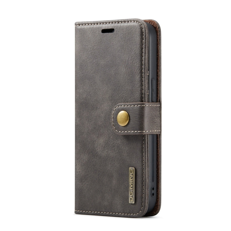 For iPhone 15 DG.MING Crazy Horse Texture Detachable Magnetic Leather Phone Case(Grey) - iPhone 15 Cases by DG.MING | Online Shopping UK | buy2fix