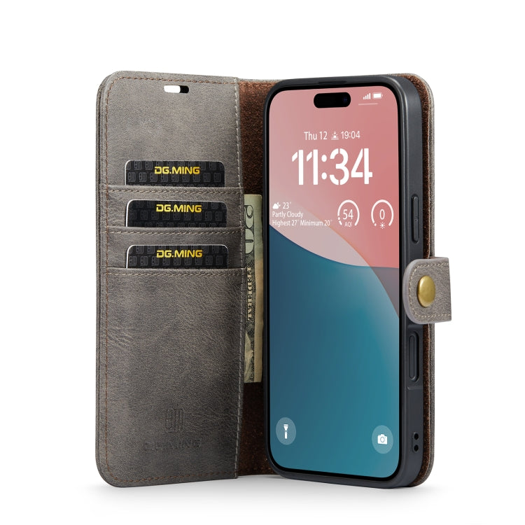 For iPhone 16 Plus DG.MING Crazy Horse Texture Detachable Magnetic Leather Phone Case(Grey) - iPhone 16 Plus Cases by DG.MING | Online Shopping UK | buy2fix