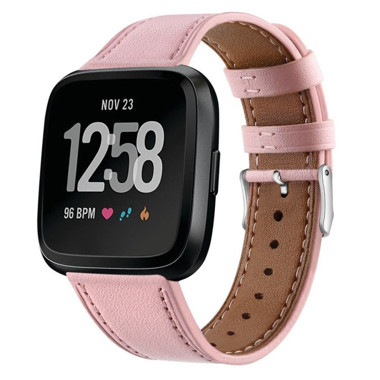 For Fitbit Versa 2 / Fitbit Versa / Fitbit Versa Lite Leather Watch Band with Round Tail Buckle(Pink) - Watch Bands by buy2fix | Online Shopping UK | buy2fix