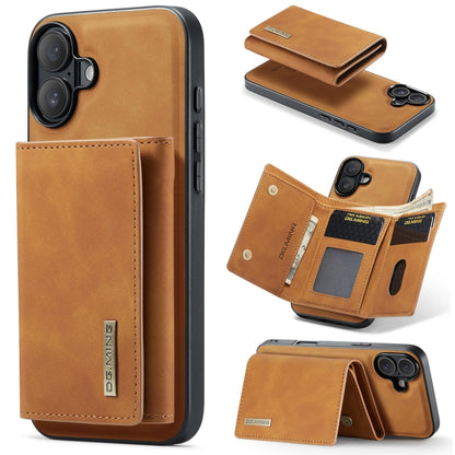 For iPhone 16 DG.MING M1 Series 3-Fold Multi Card Wallet Leather Phone Case(Brown) - iPhone 16 Cases by DG.MING | Online Shopping UK | buy2fix