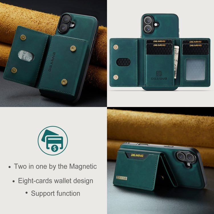 For iPhone 16 Plus DG.MING M2 Series 3-Fold Card Bag Wallet Leather Phone Case(Green) - iPhone 16 Plus Cases by DG.MING | Online Shopping UK | buy2fix