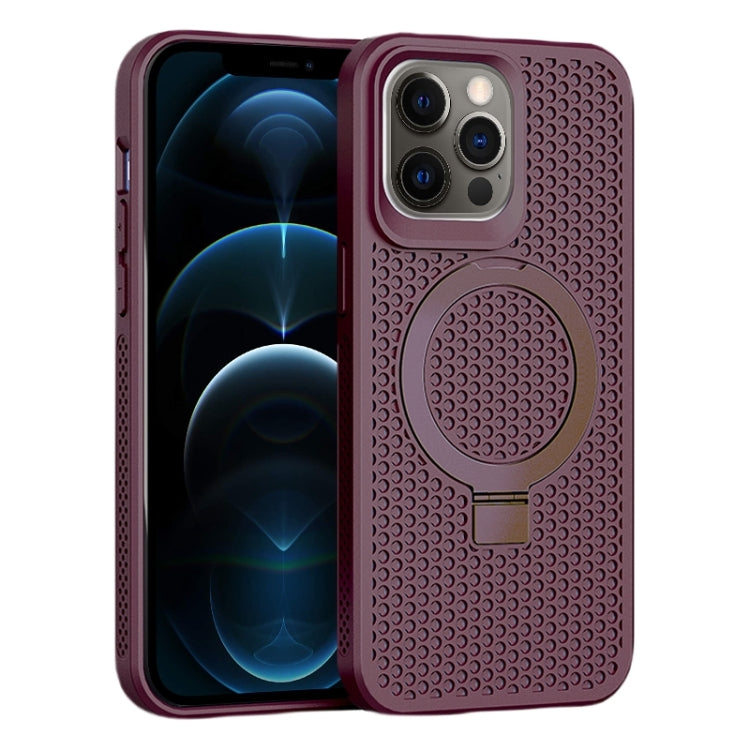 For iPhone 12 Pro Max Skin Feel PC+TPU Cooling Magnetic Magsafe Phone Case with Stand(Wine Red) - iPhone 12 Pro Max Cases by buy2fix | Online Shopping UK | buy2fix