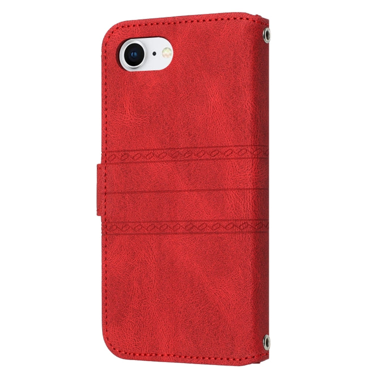 For iPhone SE 2024 Embossed Stripes Skin Feel Leather Phone Case(Red) - More iPhone Cases by buy2fix | Online Shopping UK | buy2fix