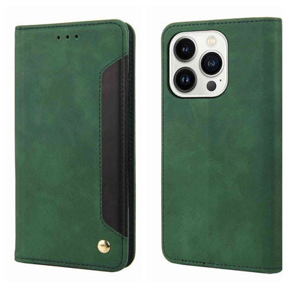 For iPhone 16 Pro Skin Feel Splicing Leather Phone Case(Green) - iPhone 16 Pro Cases by buy2fix | Online Shopping UK | buy2fix