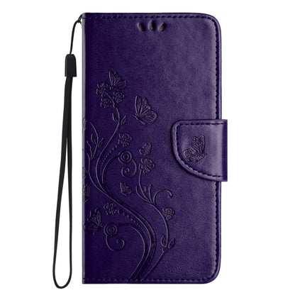 For iPhone 16 Plus Butterfly Flower Pattern Flip Leather Phone Case(Dark Purple) - iPhone 16 Plus Cases by buy2fix | Online Shopping UK | buy2fix