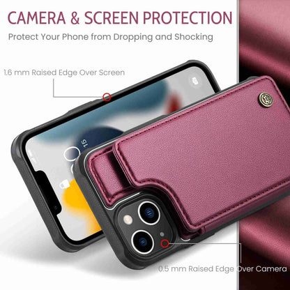 For iPhone 13 CaseMe C22 Card Slots Holder RFID Anti-theft Phone Case(Wine Red) - iPhone 13 Cases by CaseMe | Online Shopping UK | buy2fix