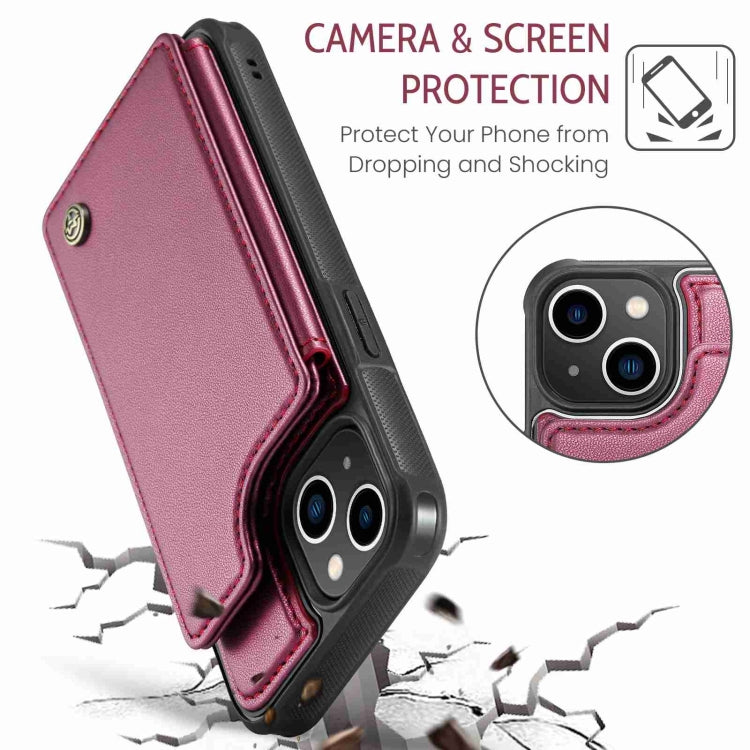 For iPhone 13 CaseMe C22 Card Slots Holder RFID Anti-theft Phone Case(Wine Red) - iPhone 13 Cases by CaseMe | Online Shopping UK | buy2fix