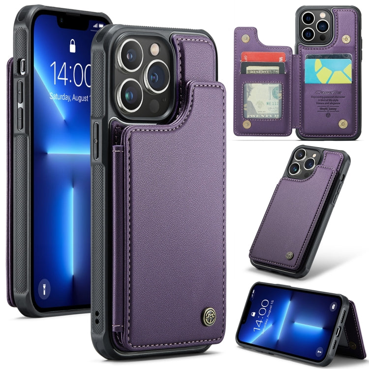 For iPhone 13 Pro CaseMe C22 Card Slots Holder RFID Anti-theft Phone Case(Purple) - iPhone 13 Pro Cases by CaseMe | Online Shopping UK | buy2fix