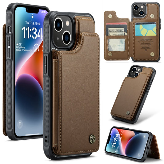 For iPhone 14 CaseMe C22 Card Slots Holder RFID Anti-theft Phone Case(Brown) - iPhone 14 Cases by CaseMe | Online Shopping UK | buy2fix