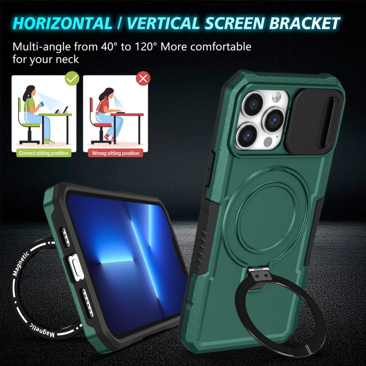 For iPhone 13 Pro Max Sliding Camshield Magsafe Holder TPU Hybrid PC Phone Case(Deep Green) - iPhone 13 Pro Max Cases by buy2fix | Online Shopping UK | buy2fix