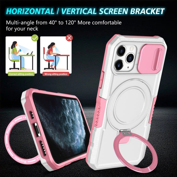 For iPhone 11 Pro Sliding Camshield Magsafe Holder TPU Hybrid PC Phone Case(Pink White) - iPhone 11 Pro Cases by buy2fix | Online Shopping UK | buy2fix