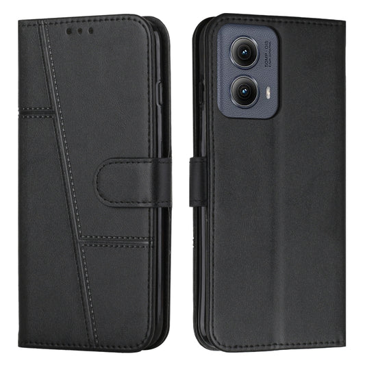 For Motorola Edge 2024 Stitching Calf Texture Buckle Leather Phone Case(Black) - Motorola Cases by buy2fix | Online Shopping UK | buy2fix