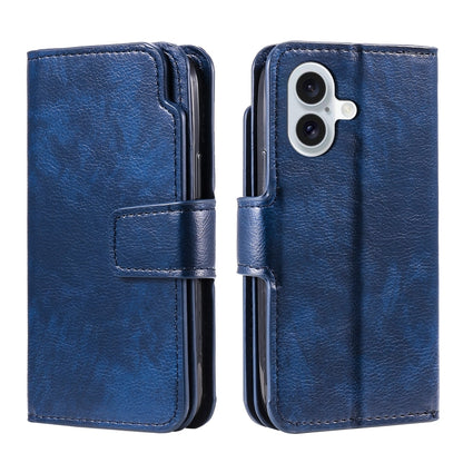 For iPhone 16 Plus Tri-Fold 9-Card Wallets Leather Phone Case(Blue) - iPhone 16 Plus Cases by buy2fix | Online Shopping UK | buy2fix