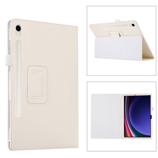 For Samsung Galaxy Tab S9+ Litchi Texture Leather Tablet Case with Holder(White) - Other Galaxy Tab PC by buy2fix | Online Shopping UK | buy2fix