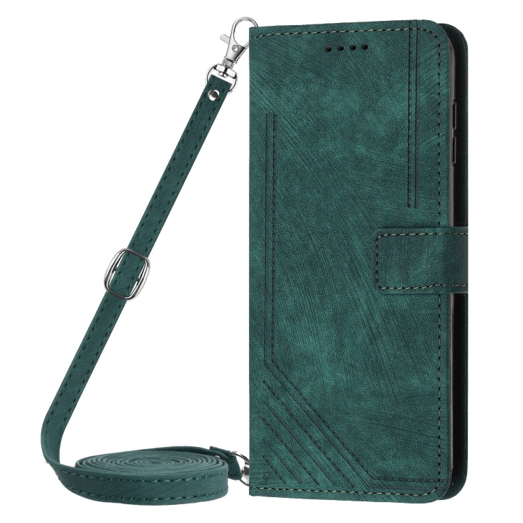 For Motorola Moto G Power 5G 2024 Skin Feel Stripe Pattern Leather Phone Case with Lanyard(Green) - Motorola Cases by buy2fix | Online Shopping UK | buy2fix