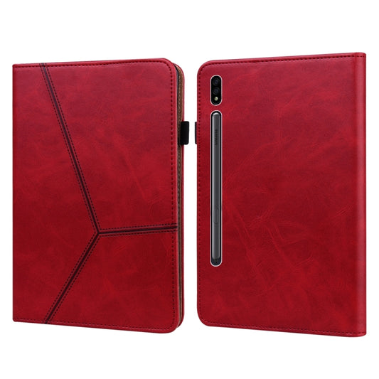 For Samsung Galaxy Tab S9+ / S9 FE+ Solid Color Stripe Embossed Leather Tablet Case(Red) - Galaxy Tab S9 FE+ by buy2fix | Online Shopping UK | buy2fix