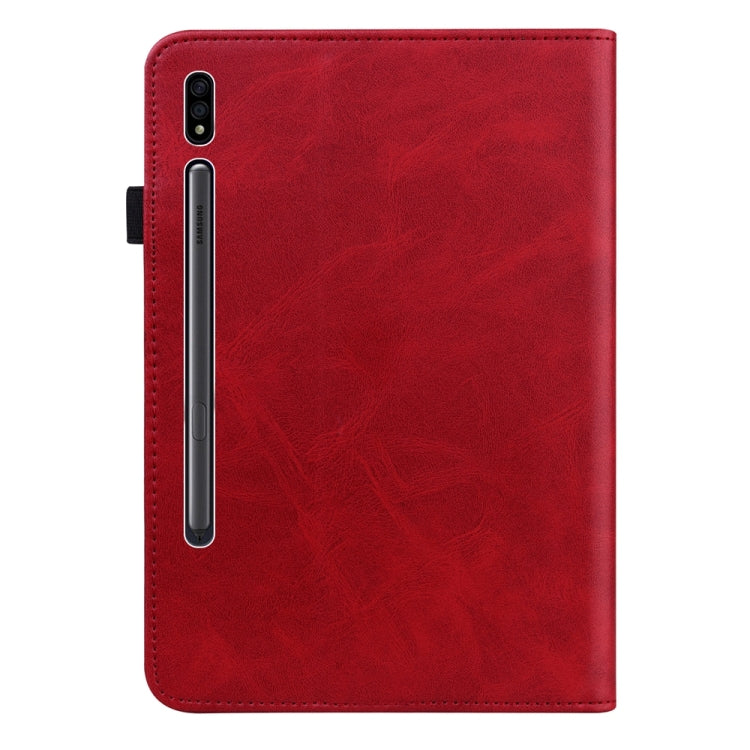 For Samsung Galaxy Tab S9 / S9 FE Solid Color Stripe Embossed Leather Tablet Case(Red) - Galaxy Tab S9 FE by buy2fix | Online Shopping UK | buy2fix