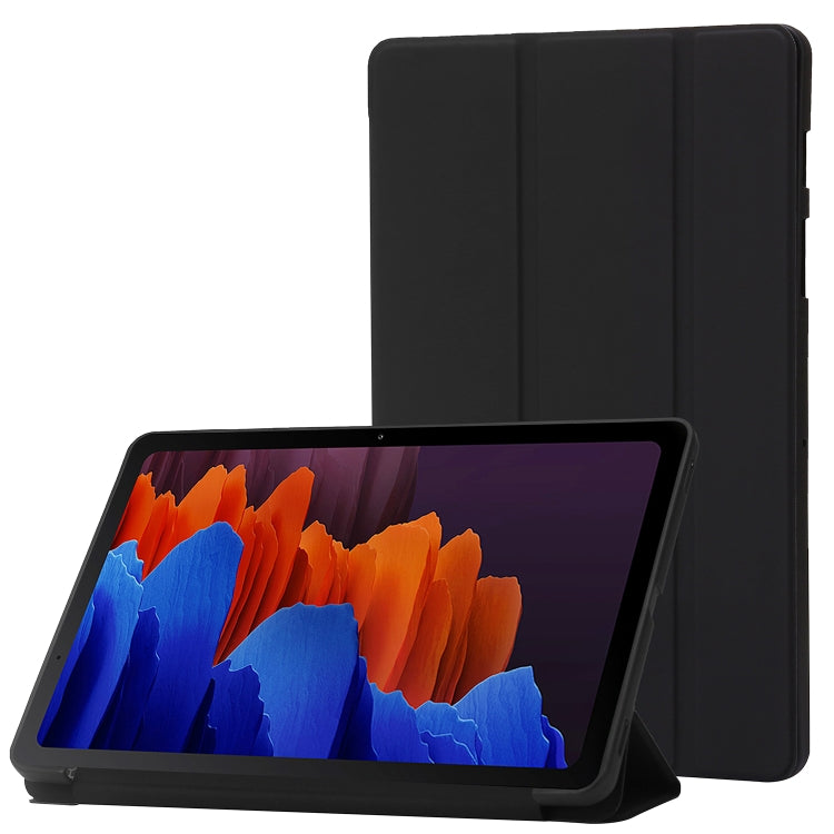 For Samsung Galaxy Tab S9 3-Fold Holder Silicone Leather Tablet Case(Black) - Galaxy Tab S9 Cases by buy2fix | Online Shopping UK | buy2fix