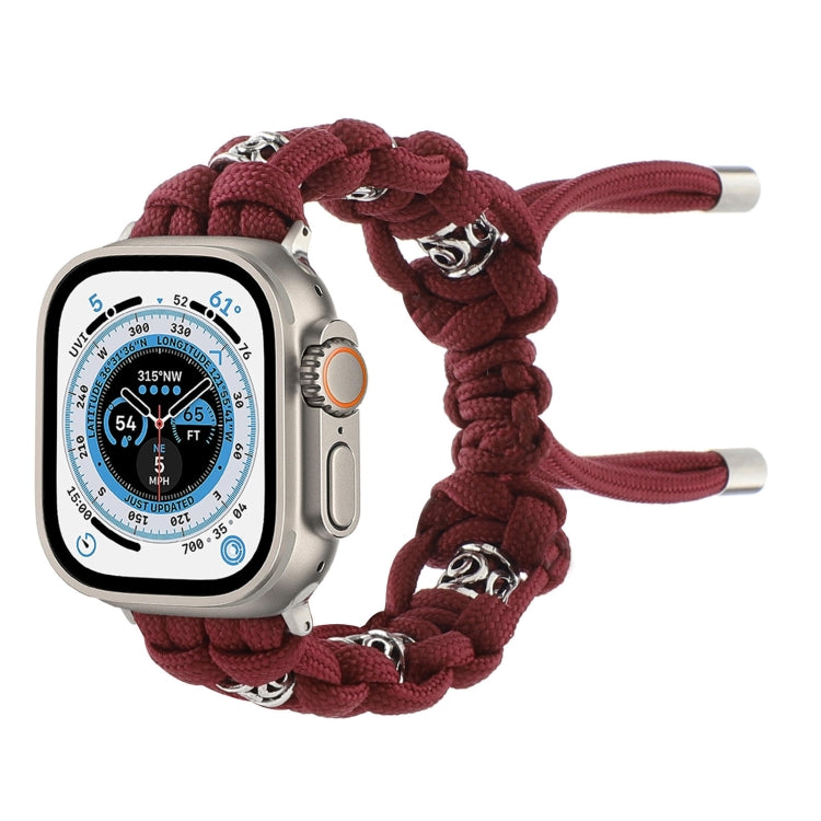 For Apple Watch Ultra 2 49mm Silk Silver Beads Braided Watch Band(Wine Red) - Watch Bands by buy2fix | Online Shopping UK | buy2fix