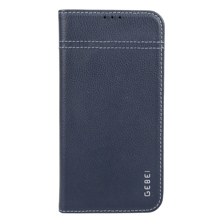 For iPhone 16 GEBEI Top-grain Horizontal Flip Leather Phone Case(Blue) - iPhone 16 Cases by GEBEI | Online Shopping UK | buy2fix