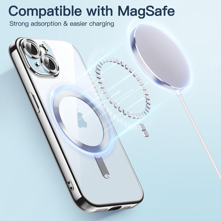 For iPhone 15 Plus Magsafe Magnetic Transparent Electroplated TPU Phone Case(Silver) - iPhone 15 Plus Cases by buy2fix | Online Shopping UK | buy2fix