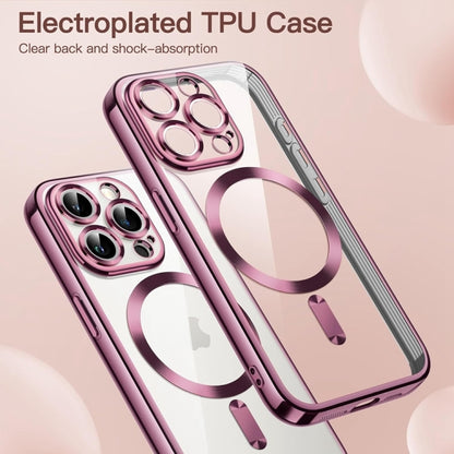 For iPhone 16 Transparent Electroplated Magsafe Magnetic TPU Phone Case(Pink) - iPhone 16 Cases by buy2fix | Online Shopping UK | buy2fix