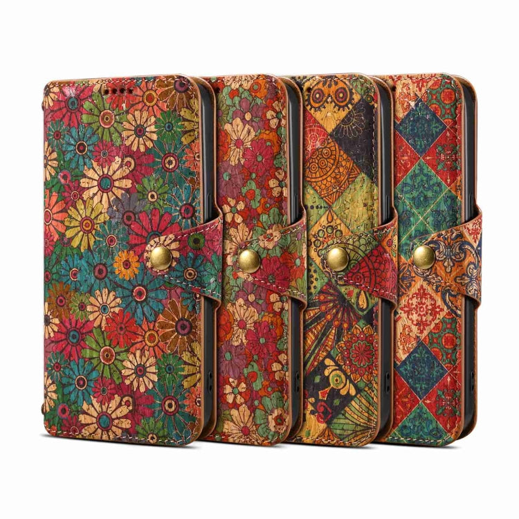 For iPhone 16 Plus Denior Flower Language Series Cork Fabric Oil Edge Leather Phone Case(Summer) - iPhone 16 Plus Cases by Denior | Online Shopping UK | buy2fix