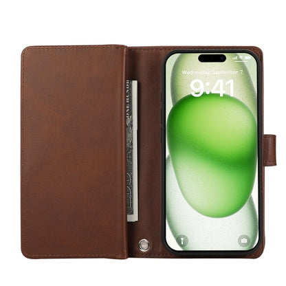 For iPhone 16 Plus Wristband Card Slot Leather Phone Case(Coffee) - iPhone 16 Plus Cases by buy2fix | Online Shopping UK | buy2fix