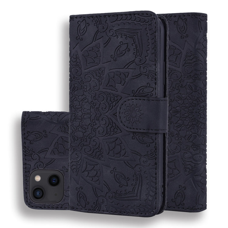 For iPhone 16 Pro Max Mandala Embossed Dual-Fold Calf Leather Phone Case(Black) - iPhone 16 Pro Max Cases by buy2fix | Online Shopping UK | buy2fix