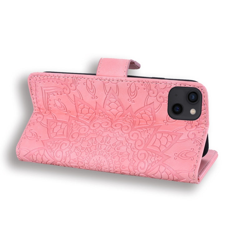 For iPhone 16 Pro Mandala Embossed Dual-Fold Calf Leather Phone Case(Pink) - iPhone 16 Pro Cases by buy2fix | Online Shopping UK | buy2fix