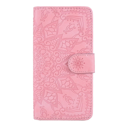 For iPhone 16 Plus Mandala Embossed Dual-Fold Calf Leather Phone Case(Pink) - iPhone 16 Plus Cases by buy2fix | Online Shopping UK | buy2fix