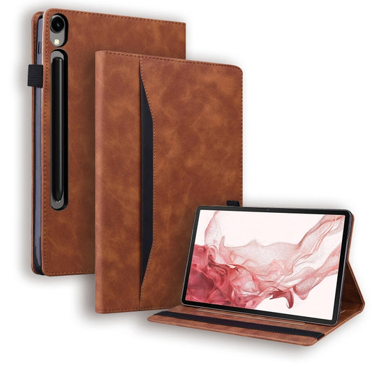 For Samsung Galaxy Tab S9 FE Splicing Shockproof Leather Tablet Case(Brown) - Galaxy Tab S9 FE by buy2fix | Online Shopping UK | buy2fix